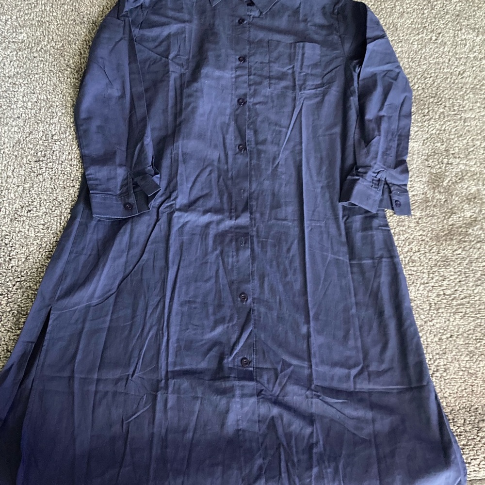 Navy Blue Button-Up Long Shirt Dress